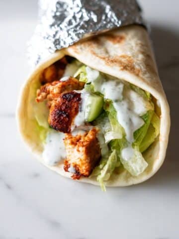 Mediterranean Chicken Wraps with Garlicky Yogurt Sauce and Hummus Recipe