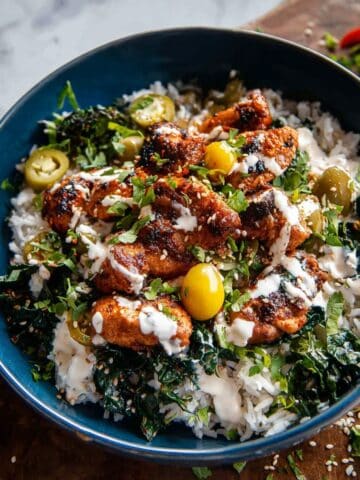 Greek Chicken Bowls with Creamy Tahini Feta Sauce Recipe