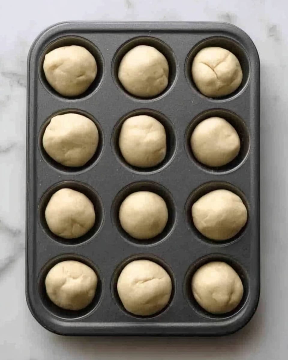 The image shows several golden brown biscuit muffins with a slightly crispy, dark brown bottom layer and a soft, fluffy top layer with a light yellow tint. Each muffin top is cracked and uneven, showing the soft inside texture. On top, the muffins are sprinkled with coarse white salt flakes and green dried rosemary pieces, adding texture and color contrast. The muffins are closely packed together on a white marbled surface, with one muffin centered and in focus, displaying the herb garnish and crispy edges clearly. photo taken with an iphone --ar 4:5 --v 7