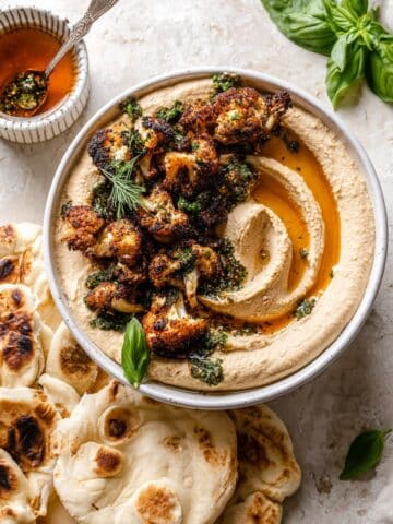 Crispy Roasted Cauliflower Hummus with Chili Herb Oil Recipe