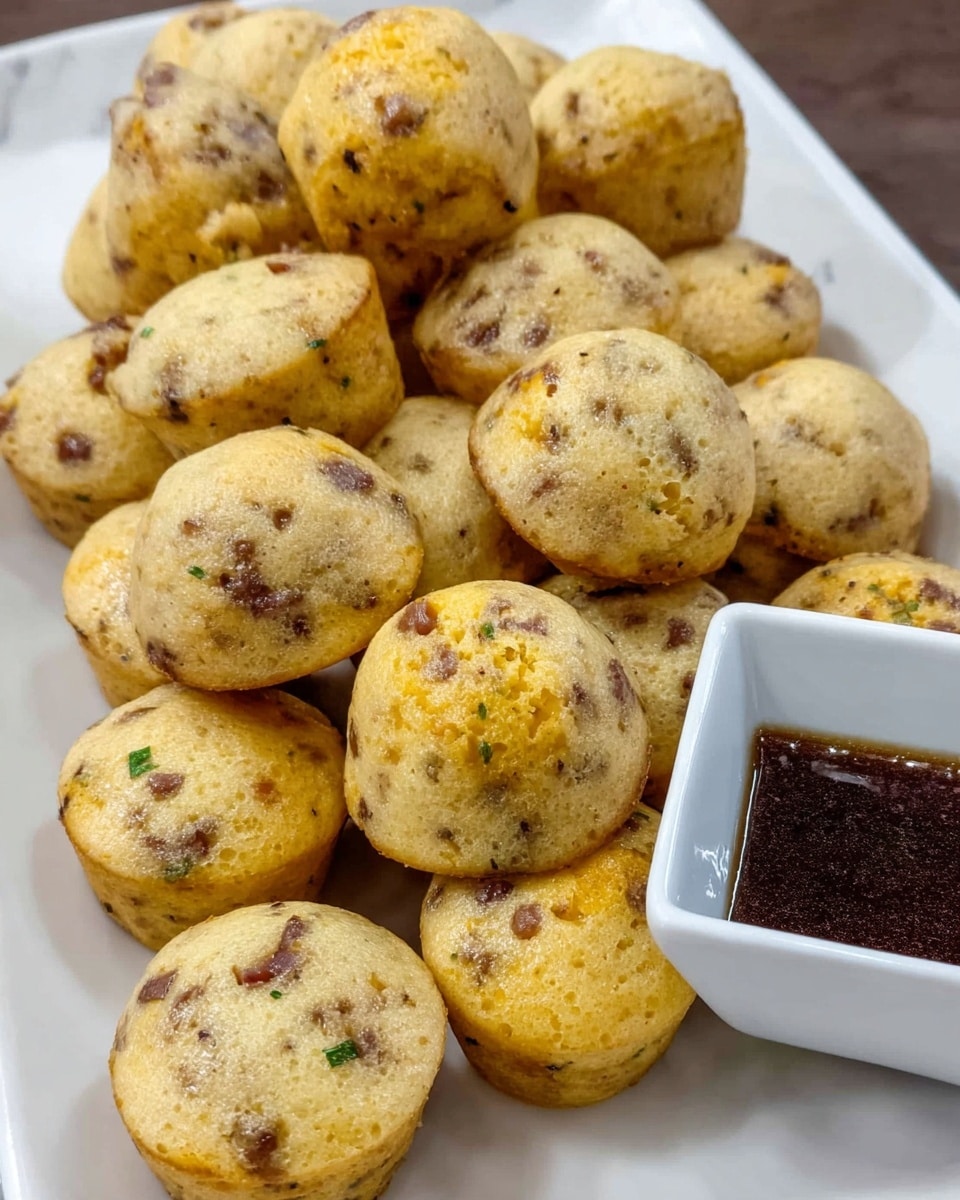 A pile of small, round muffins with a light golden-brown color and specks of darker brown bits inside, placed closely together on a white plate. The muffins have a slightly rough texture with some visible uneven spots and a soft top surface that is lightly cracked. They look fluffy and have a few yellowish areas suggesting melted cheese or buttery spots inside. The plate is on a wooden surface. photo taken with an iphone --ar 4:5 --v 7