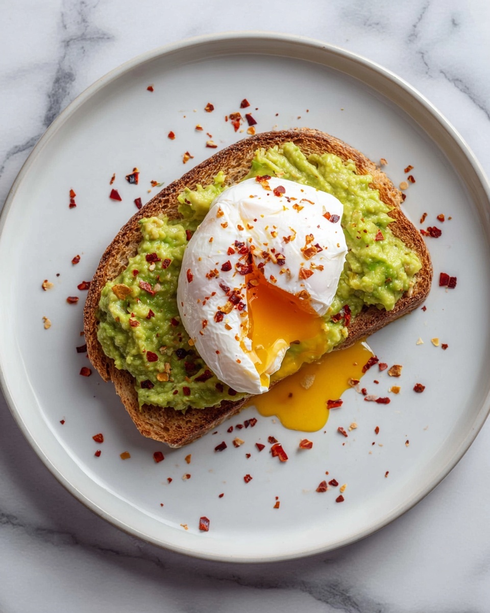 Avocado Toast with Egg 4 Ways Recipe 5 Four slices of toasted brown bread on a white oval plate with a white marbled surface background. Each toast slice is spread with bright green smashed avocado. The top left toast has a sunny-side-up egg with a bright yellow yolk and white edges, sprinkled with black pepper and drops of red hot sauce. The top right toast shows a soft scrambled egg layer with yellow and white colors sprinkled with red chili flakes. The bottom left toast features five half soft-boiled eggs with shiny yellow yolks arranged over the avocado, also sprinkled with black pepper. The bottom right toast has a poached egg with a white outer layer and a yolk slightly oozing out with red chili flakes on top. Photo taken with an iphone --ar 4:5 --v 7