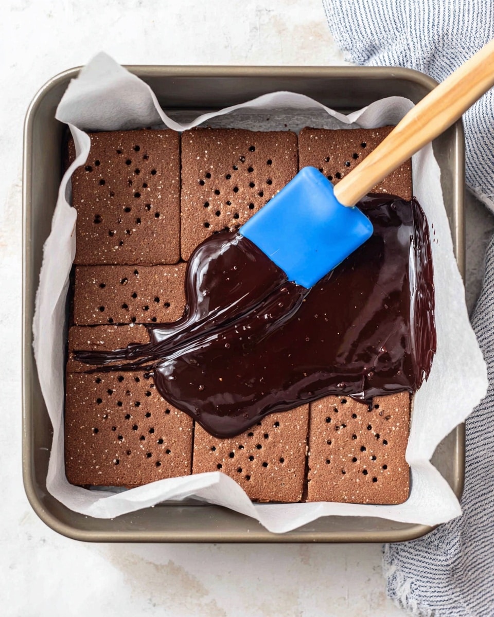This dish is a multi-layered chocolate dessert with six visible layers. Starting from the bottom, there is a dark chocolate crumb base, followed by a layer with chunks of peanut butter cups mixed in a creamy, light brown filling. Above that is a thin dark chocolate layer topped by a thick white creamy layer. On top of the white layer is another dark chocolate crumb layer sprinkled with dark chocolate chips. Each square piece is topped with a half of a peanut butter cup, showing a smooth chocolate top and a textured peanut butter center. The dessert squares are set on a white marbled surface with a few pieces scattered around. photo taken with an iphone --ar 4:5 --v 7