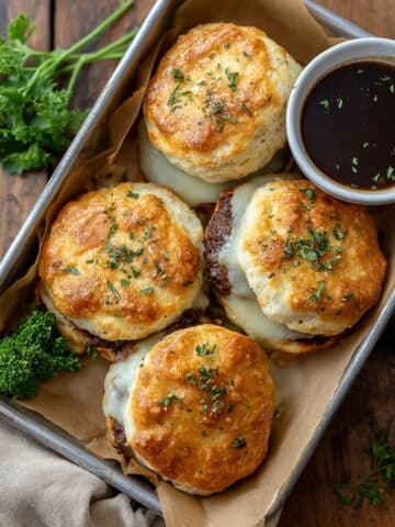 French Dip Biscuits with Caramelized Onions and Roast Beef Recipe