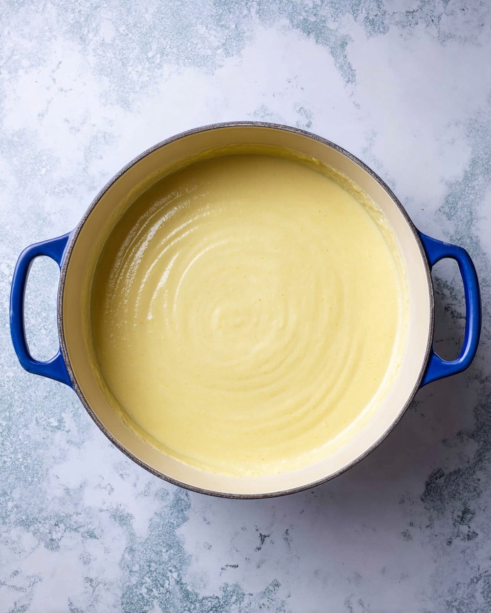 A white bowl filled with smooth, light yellow soup has a swirl of golden oil on top. Small, dark pepper flakes are sprinkled over the surface, along with fresh green herb leaves scattered evenly across the soup and some resting on the bowl's rim. The bowl is placed on a white marbled surface that adds subtle texture to the background. photo taken with an iphone --ar 4:5 --v 7