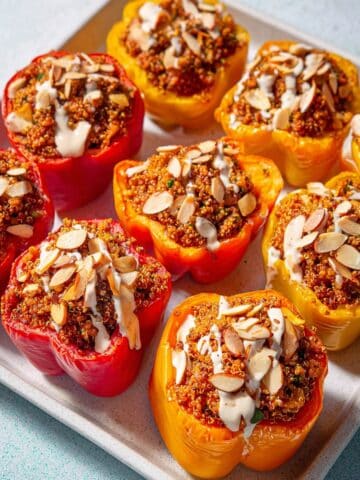 Middle Eastern Quinoa Stuffed Peppers with Tahini-Yogurt Sauce Recipe