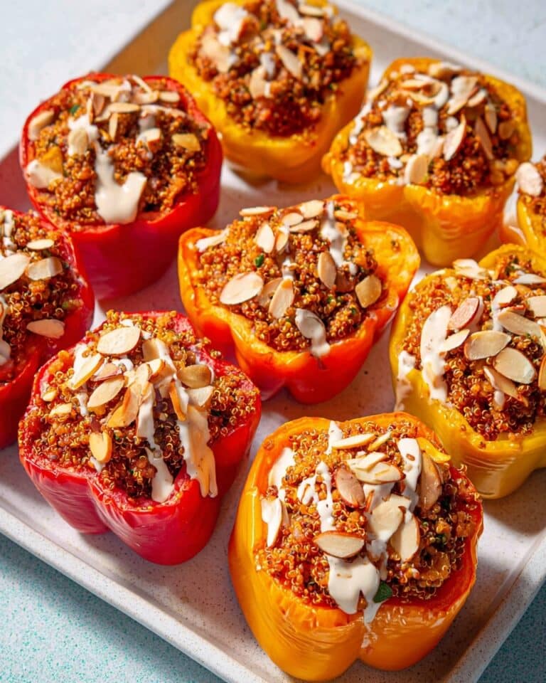 Middle Eastern Quinoa Stuffed Peppers with Tahini-Yogurt Sauce Recipe