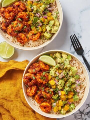 Blackened Shrimp Bowl with Caramelized Pineapple Salsa Recipe