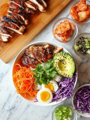 Korean Chicken Bowls with Gochujang Marinade and Fresh Toppings Recipe