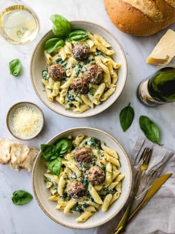 Chicken Ricotta Meatballs and Penne Alfredo Recipe