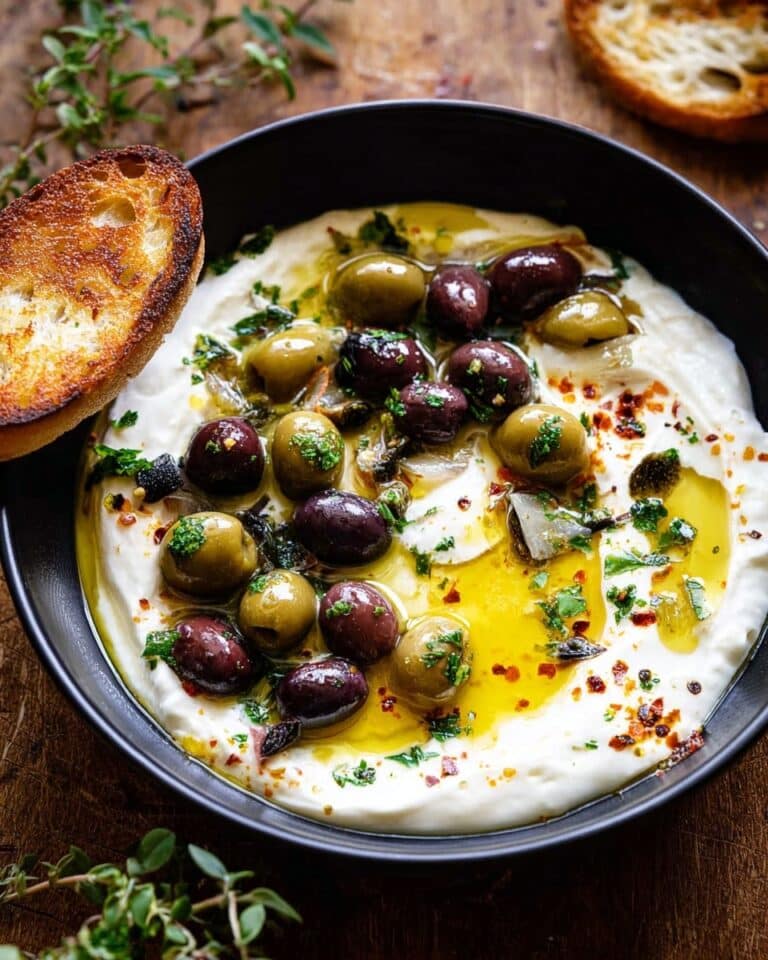 Honey Whipped Feta with Garlic Herb Roasted Olives Recipe