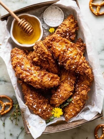 Baked Hot Honey Mustard Pretzel Chicken Fingers Recipe