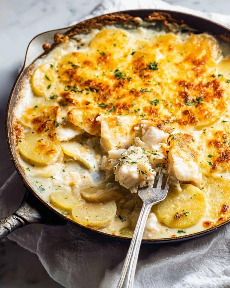 Creamy Fish on Potato Gratin with Crunchy Parmesan Breadcrumb Topping Recipe