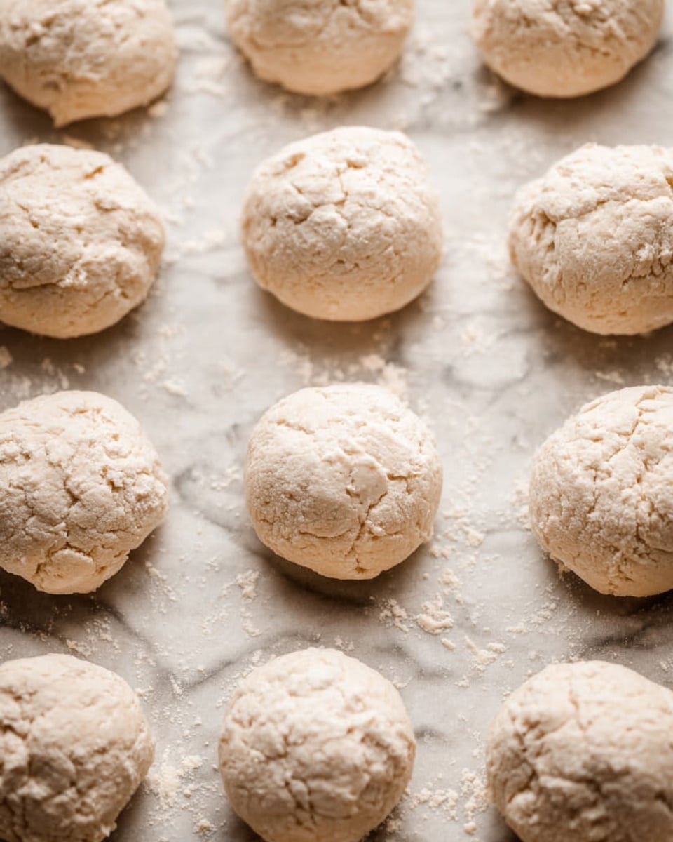 The image shows fifteen round, small cakes placed on a white parchment paper-lined baking tray with a brown edge. Each cake has one layer of smooth, creamy white frosting covering it fully, giving a glossy appearance. On top of the frosting, there is a light sprinkle of fine brown crumbs evenly spread across each cake, adding texture contrast. Some frosting has slightly melted around the base of the cakes, creating small creamy pools on the parchment paper. The setting sits on a white marbled textured surface visible at the edges of the tray. Photo taken with an iphone --ar 4:5 --v 7