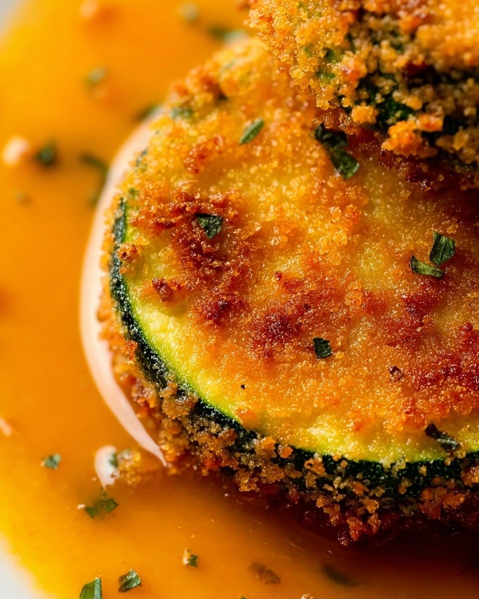 A close-up view shows a crispy, golden-brown fried pickle chip being dipped into a thick white sauce with green herb bits visible inside. The pickle chip has a crunchy texture with green edges and a warm golden center. The white sauce is held in a white ribbed ramekin placed on a white plate with more fried pickles scattered around the ramekin. The background features a white marbled surface, giving a clean and bright look to the image. The photo taken with an iphone --ar 4:5 --v 7