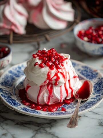 Pink Swirled Meringues with Pomegranate Syrup Recipe