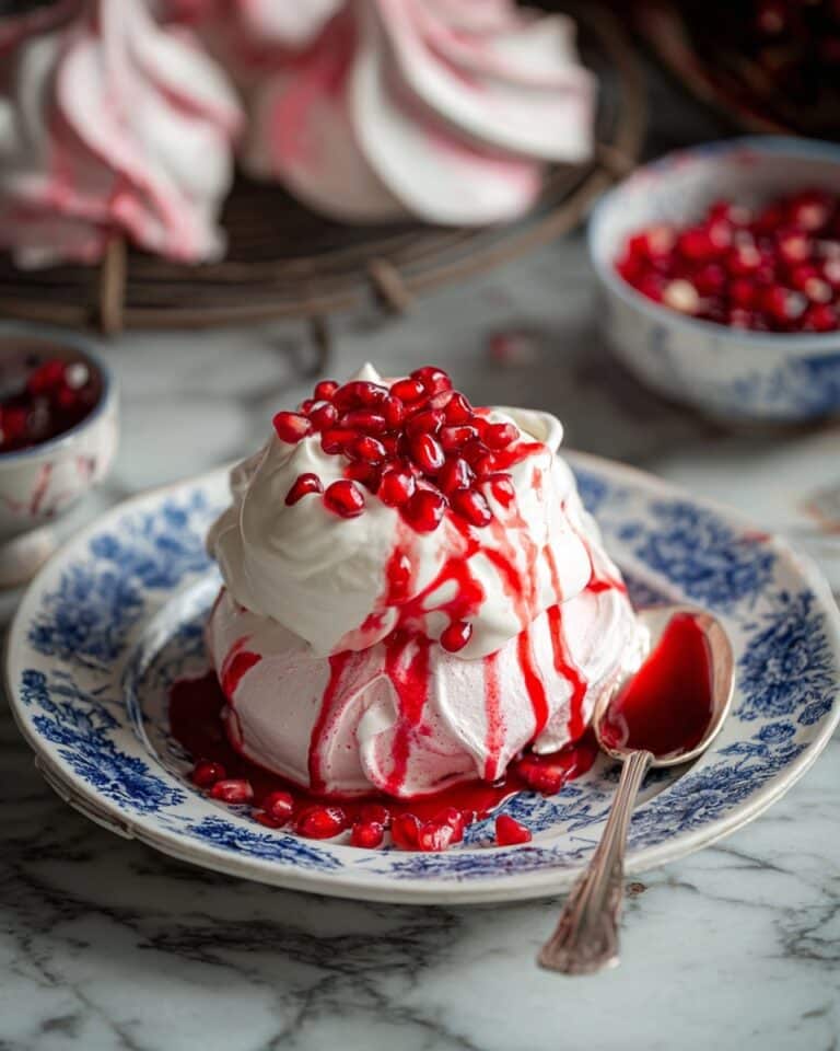 Pink Swirled Meringues with Pomegranate Syrup Recipe