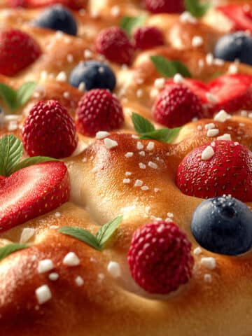 Sweet Berry Focaccia Bread with Fresh Fruits and Coarse Sugar Recipe