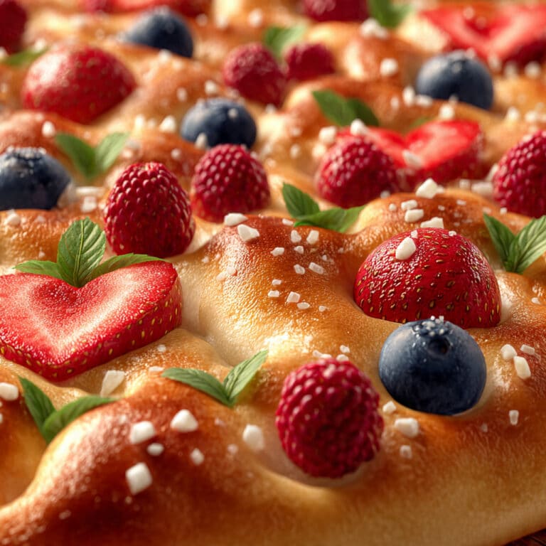 Sweet Berry Focaccia Bread with Fresh Fruits and Coarse Sugar Recipe