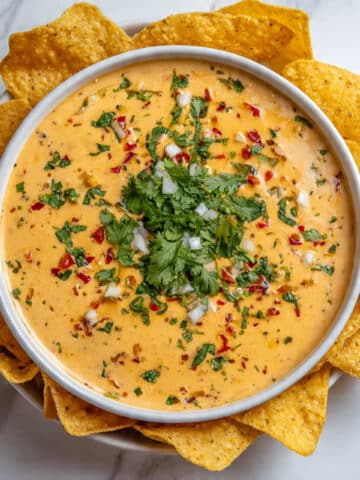 Cheesy Queso Dip with Tomatoes, Green Chiles, and Cilantro Recipe