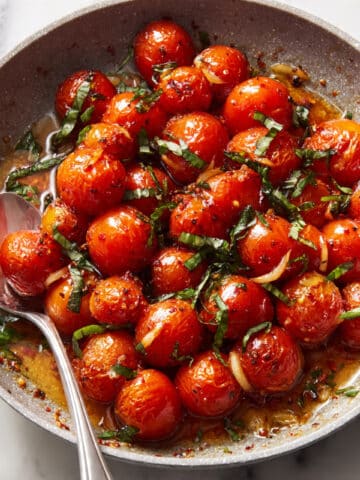 Quick & Easy Blistered Cherry Tomatoes with Basil Recipe