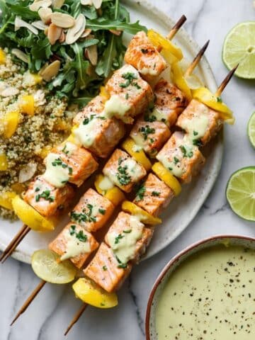 Grilled Salmon Kebab with Curry Yogurt Sauce Recipe
