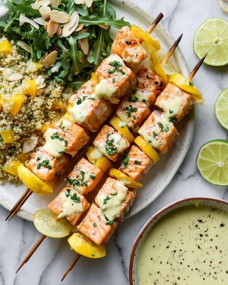 Grilled Salmon Kebab with Curry Yogurt Sauce Recipe