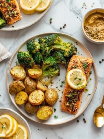 Sheet Pan Honey Mustard Salmon with Roasted Potatoes and Broccoli Recipe
