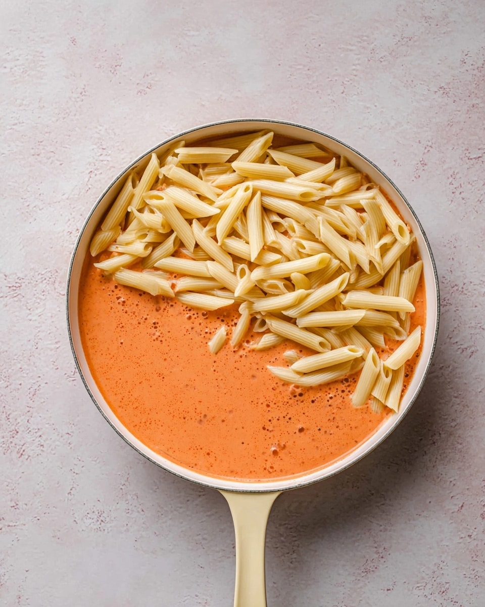 A white pan filled with three rows of sliced grilled chicken on top of a thick, orange-red creamy sauce mixed with penne pasta. The chicken pieces have a golden-brown, peppered crust with visible seasoning and are arranged evenly over the pasta. Fresh green basil strips and small shreds of white cheese are scattered across the chicken and sauce. The setting includes a white marbled surface with scattered basil leaves and a wooden board with grated cheese in the top right corner. photo taken with an iphone --ar 4:5 --v 7