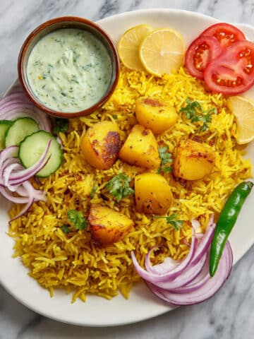 Spicy Potatoes and Tomato Tehri: Flavorful Vegetarian Rice Recipe