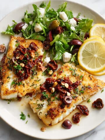 Greek Baked Tilapia with Olive Tapenade and Mediterranean Salad Recipe