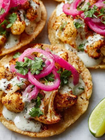 Cauliflower Black Bean Tostadas with Queso and Pickled Onion Recipe