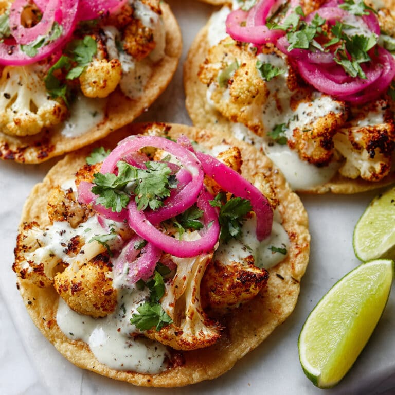 Cauliflower Black Bean Tostadas with Queso and Pickled Onion Recipe