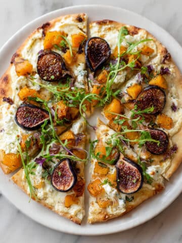 Fig Pizza with Roasted Butternut Squash, Caramelized Onions, and Goat Cheese Recipe