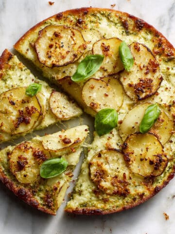 Potato Pizza with Basil Pesto and Mozzarella Recipe
