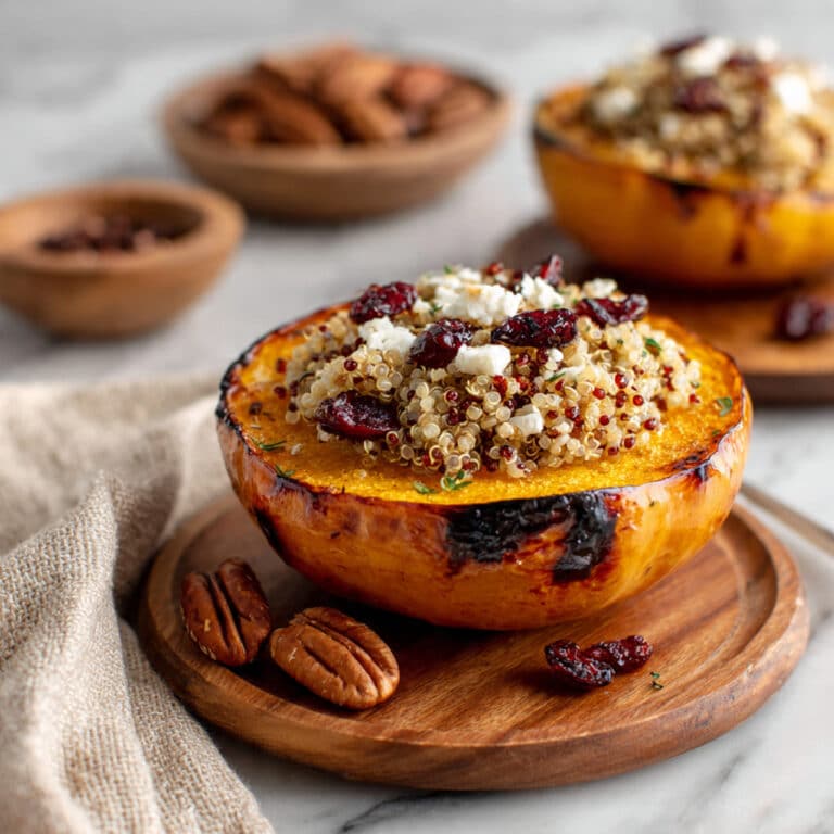 Stuffed Acorn Squash with Quinoa, Pear, Cranberries, and Goat Cheese Recipe