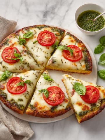 Pesto Pizza with Homemade Basil Pesto, Fresh Tomatoes, and Mozzarella Recipe