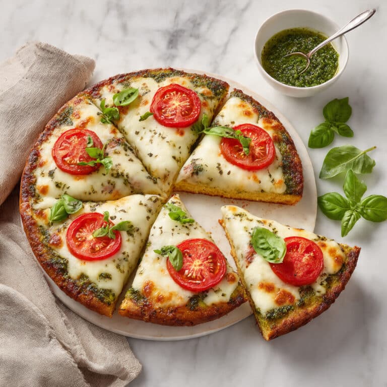 Pesto Pizza with Homemade Basil Pesto, Fresh Tomatoes, and Mozzarella Recipe