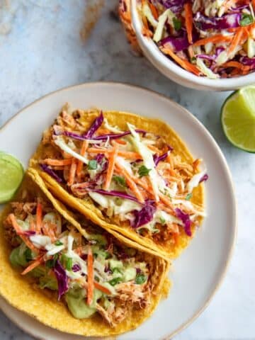 Mahi Mahi Fish Tacos with Avocado Crema and Carrot Coleslaw Recipe