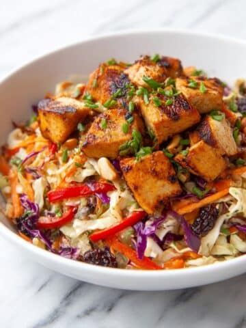 Crispy Salmon Salad with Sesame Ginger Peanut Dressing Recipe