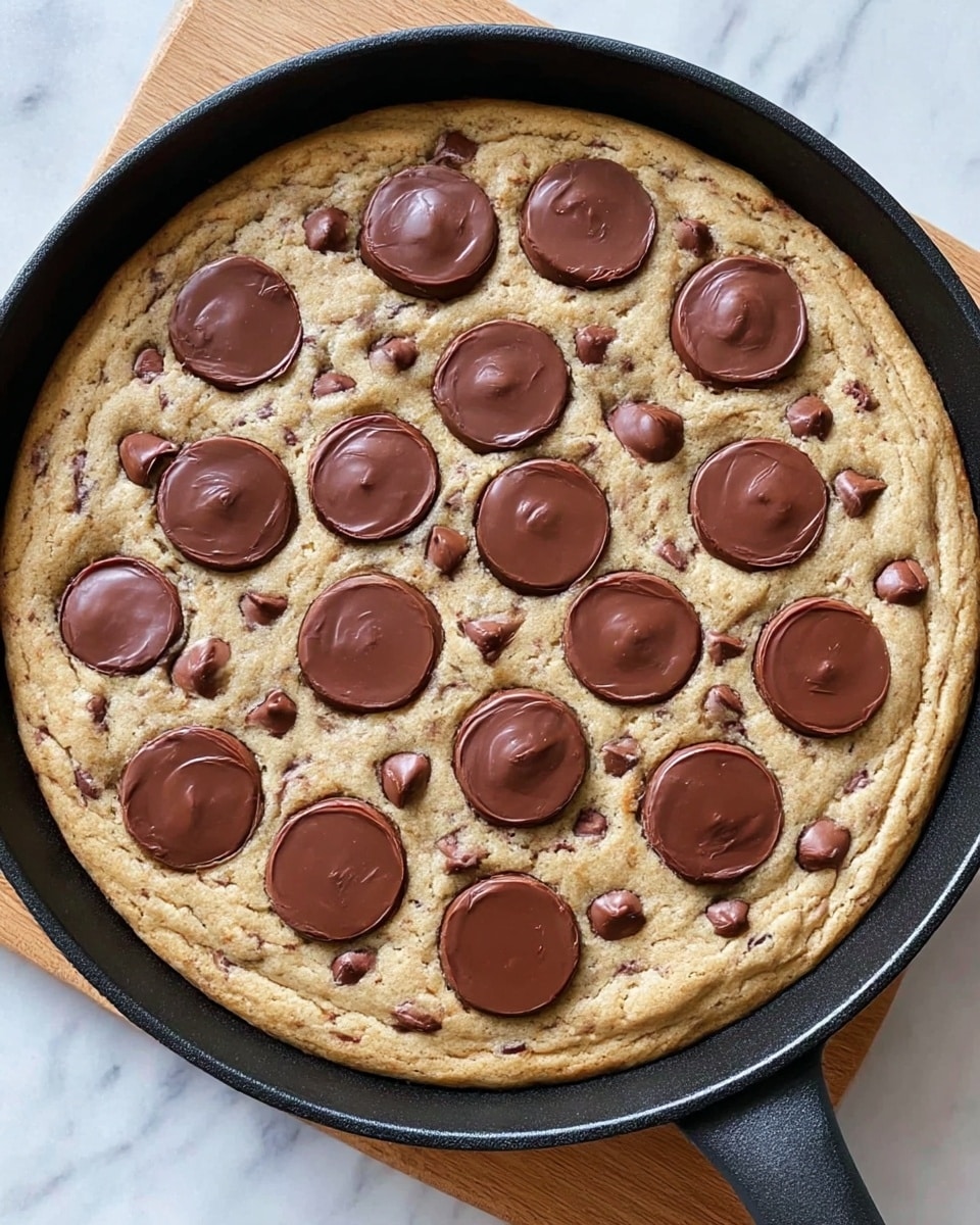 A round, light brown cookie sits in a pink cast iron skillet with a silver spoon scooping into its center. The cookie has dark brown chocolate chips scattered on top, melting slightly. Inside the spoon’s scoop, the cookie looks soft and gooey with melting chocolate bits. Two scoops of creamy white vanilla ice cream are placed on top of the cookie near the spoon, starting to melt and drip onto the cookie. The skillet rests on a wooden board over a white marbled surface with a red cloth in the background. Photo taken with an iphone --ar 4:5 --v 7
