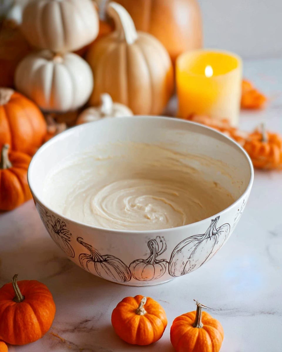 A single slice of pumpkin cheesecake sits on a white plate with a white marbled background. The cheesecake has three visible layers: the bottom layer is a crumbly brown crust, the middle layer is a creamy light orange pumpkin cheesecake, and the top layer is a smooth darker orange pumpkin topping. There is a swirl of white whipped cream with small brown crumbs sprinkled on top, placed on the edge of the slice. A fork lies on the plate in front of the slice, holding a small bite of cheesecake showing all three layers with some crumbs scattered around. In the background, out of focus, are several small orange pumpkins. Photo taken with an iphone --ar 4:5 --v 7