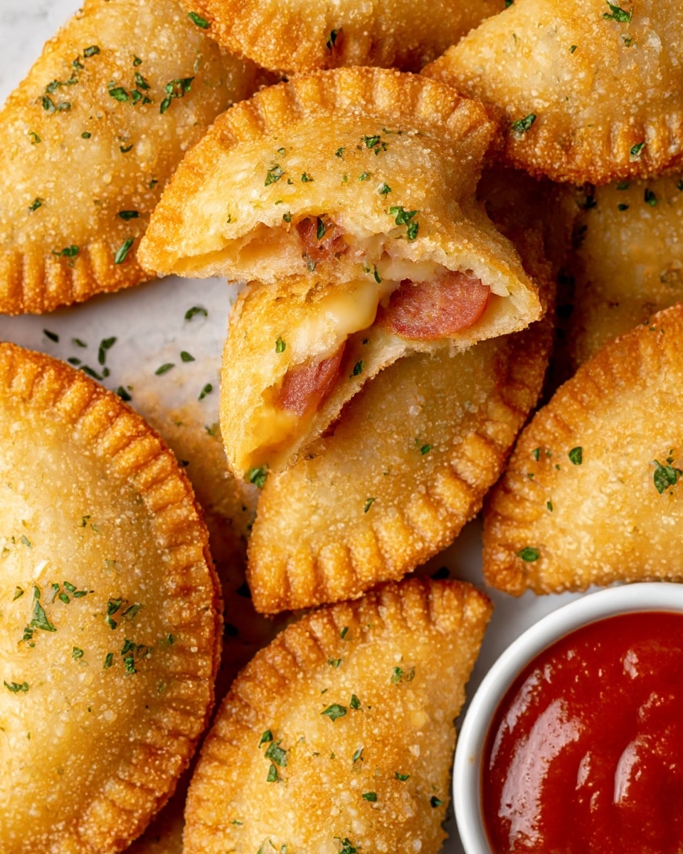 Three golden brown empanadas are deep frying in hot oil inside a shiny silver pan on a black stove. Each empanada is folded with a crispy, bubbly texture, showing slight differences in shape and color with some edges more puffed. The oil bubbles actively around them, creating frothy foam on the surface. The background is a white marbled kitchen counter. photo taken with an iphone --ar 4:5 --v 7