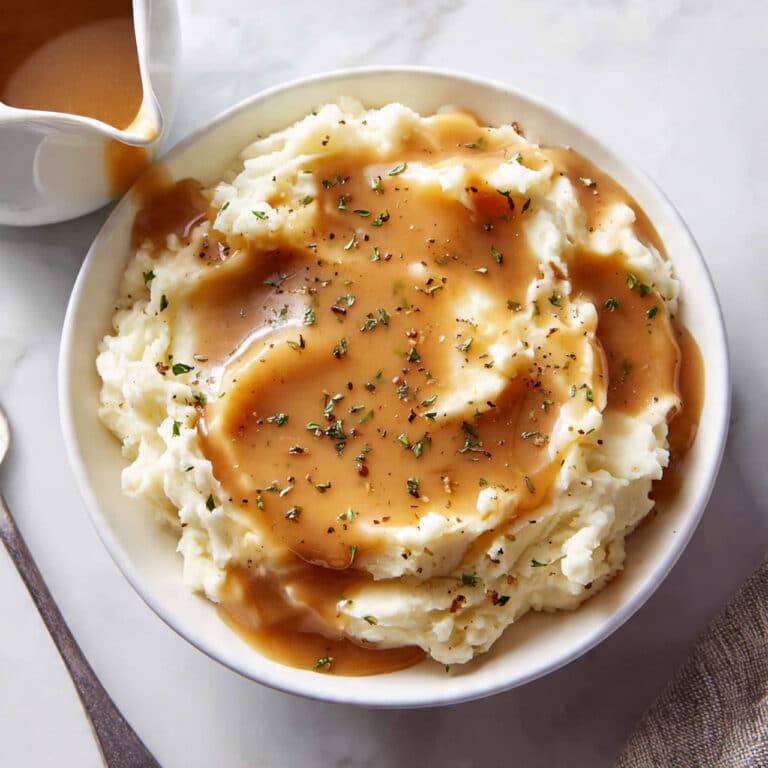 Creamy Mashed Potatoes with Rich Homemade Gravy Recipe