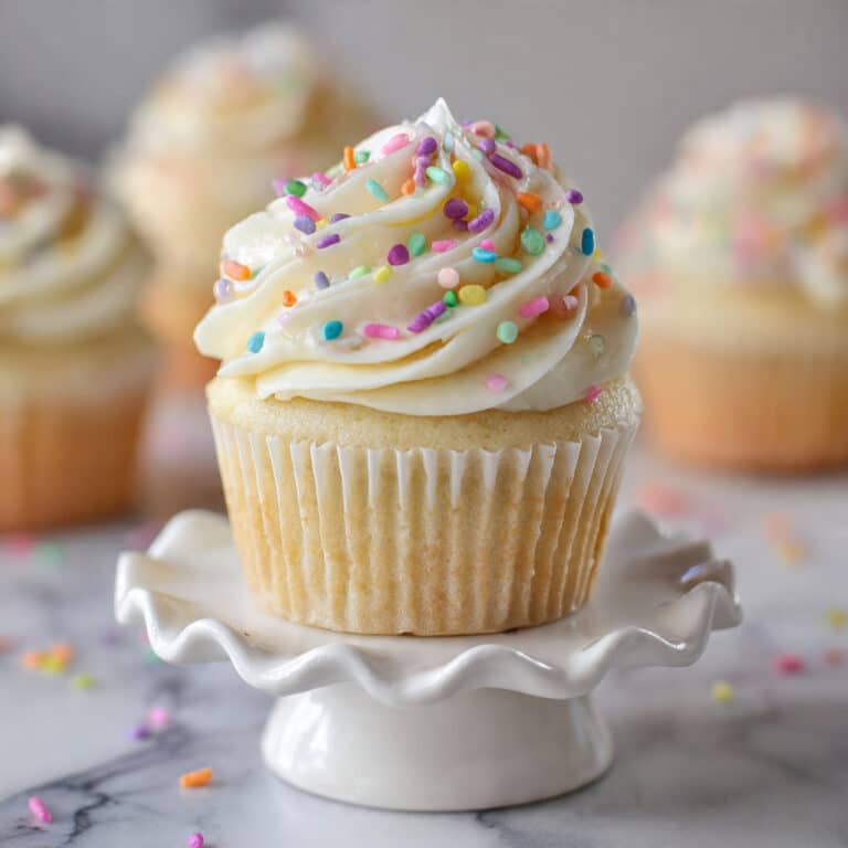 Moist Vanilla Cupcakes with Fluffy Vanilla Buttercream Recipe