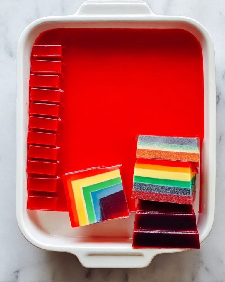 Rainbow Jello with Layered Milk and Fruit Flavors Recipe