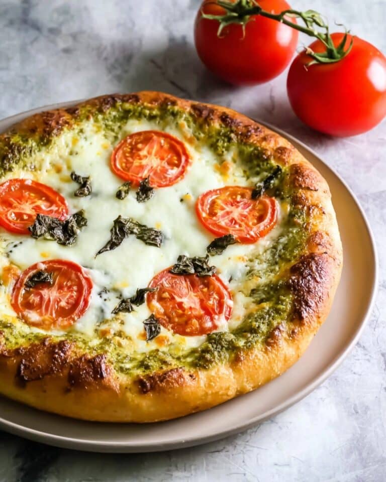 Pesto Pizza with Fresh Mozzarella and Tomatoes Recipe