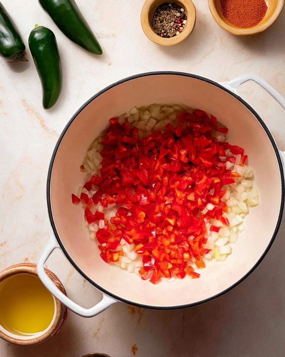 A wooden bowl filled with thick chili that has black beans and corn, topped with a layer of shredded yellow and white cheese, thin crispy tortilla strips, dollops of white sour cream, sliced green jalapeños, slices of fresh avocado on one side, lime wedges arranged near the avocados, and a few sprigs of green cilantro placed on top. A spoon with a wooden handle rests inside the bowl on the right side. The bowl is on a white marbled surface with small dishes around it holding more cheese, tortilla strips, lime wedges, jalapeños, and cilantro. There is a green drink in a glass to the left. photo taken with an iphone --ar 4:5 --v 7