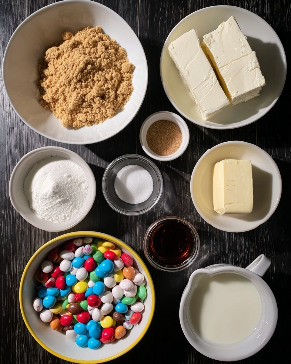 A slice of cheesecake is on a white plate with a crumbly brown base as the bottom layer. The middle layer is thick, creamy, and pale yellow with a smooth texture. The top layer is a slightly lighter cream-colored smooth topping. On top, there are small colorful candy eggs in yellow, red, and blue, along with green sprinkles used as decoration. Two candy eggs, one yellow and one red, rest on the plate near the base of the slice. The background is a white marbled surface with a blurred floral teacup and saucer, as well as a pink cloth and silver fork visible in the background. photo taken with an iphone --ar 4:5 --v 7