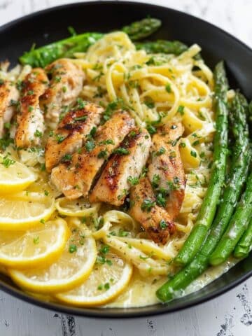 Lemon Asparagus Pasta with Grilled Chicken Recipe